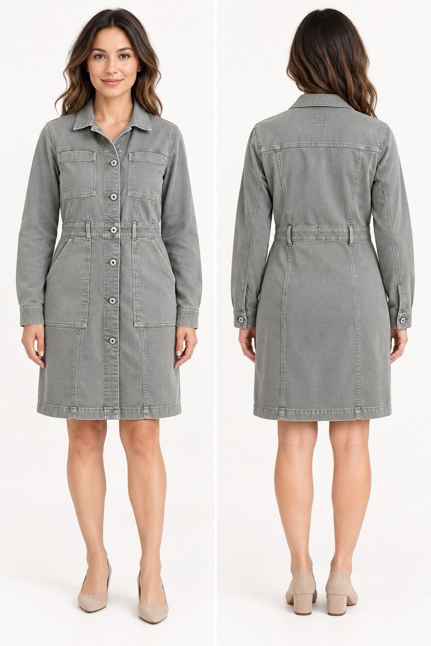 J.Jill Denim Tahoe Utility Duster Jacket Dress XS Petite Sage Green Stretch